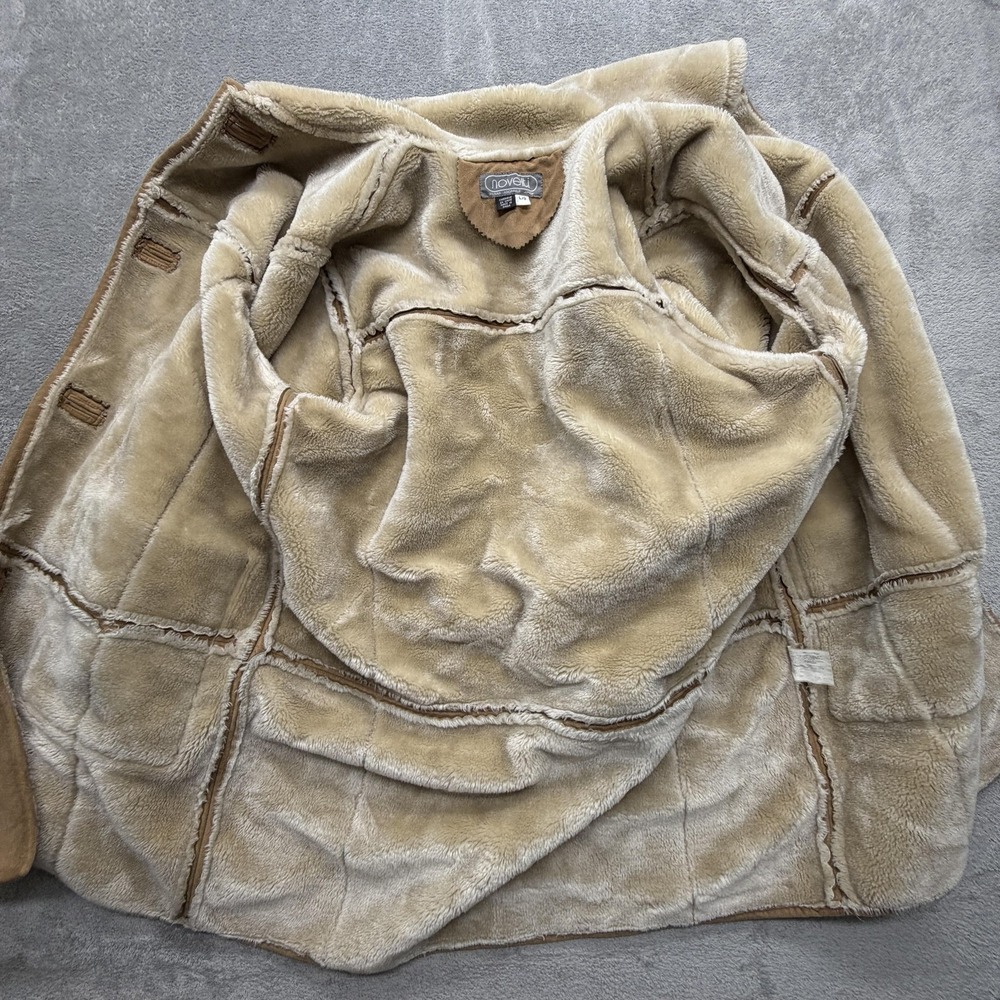 Novelti Coat Juniors Large Brown Faux Shearling Lined Button Pockets Mid Length